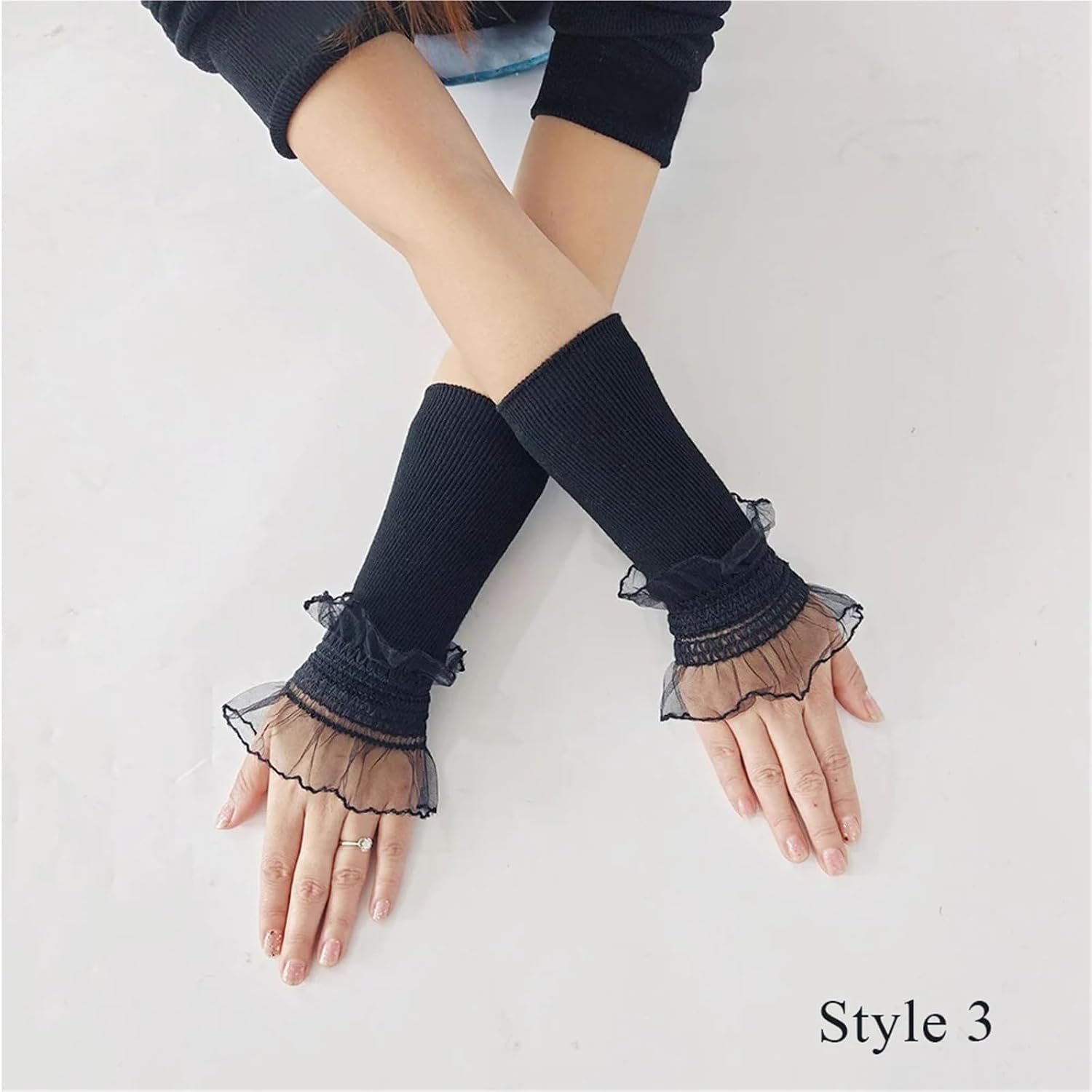 Lawsen Women's Cuffs 5 PAIR Knitted Lace Arm Sleeves Cover White Black Winter Warm Short