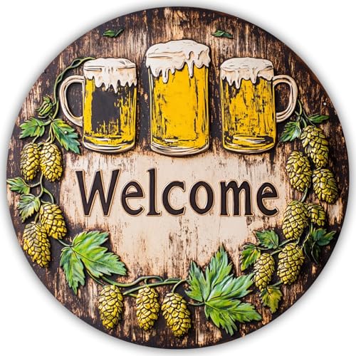 snowsun Plaque en métal vintage - Plaque de bière, panneau de bienvenue rond amusant pour maison, bar, pub, salle à manger - 20,3 cm