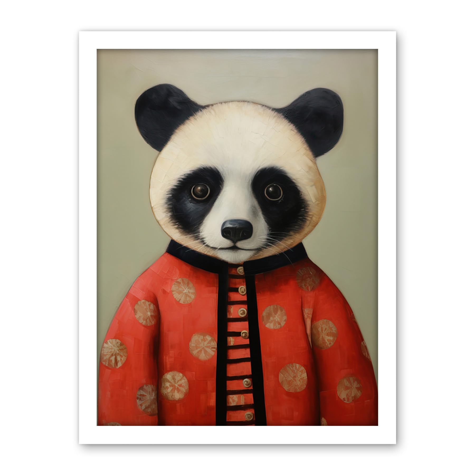 Artery8 Panda Cub in Chinese Uniform Fun Kids Bedroom Artwork Framed Wall Art Print 18X24 Inch
