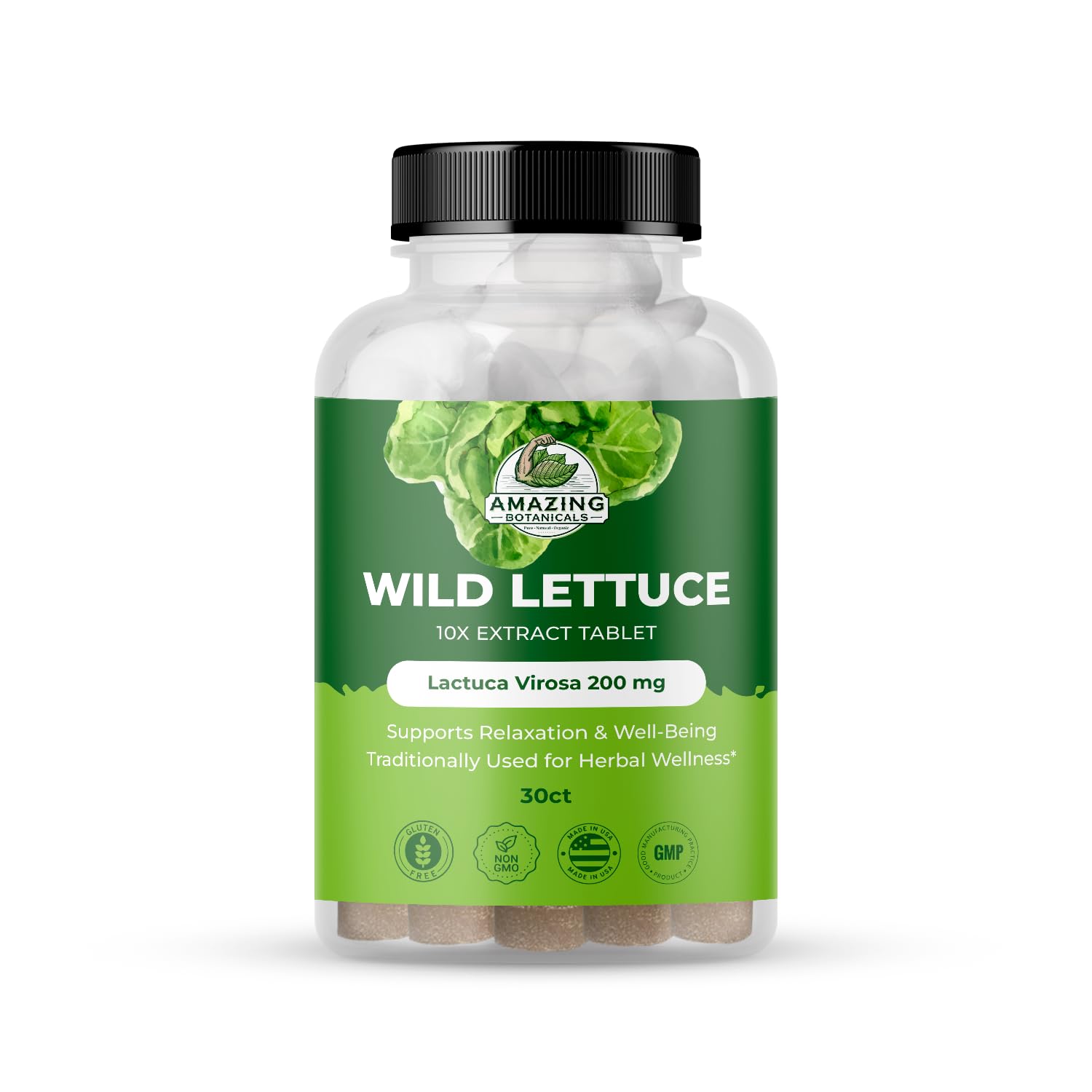 Amazing Botanicals Wild Lettuce Extract Tablets 10X (30 Tablets) 2,000MG Each | Lactuca Virosa | Sleep Support | Helps Naturally Soothe Pain