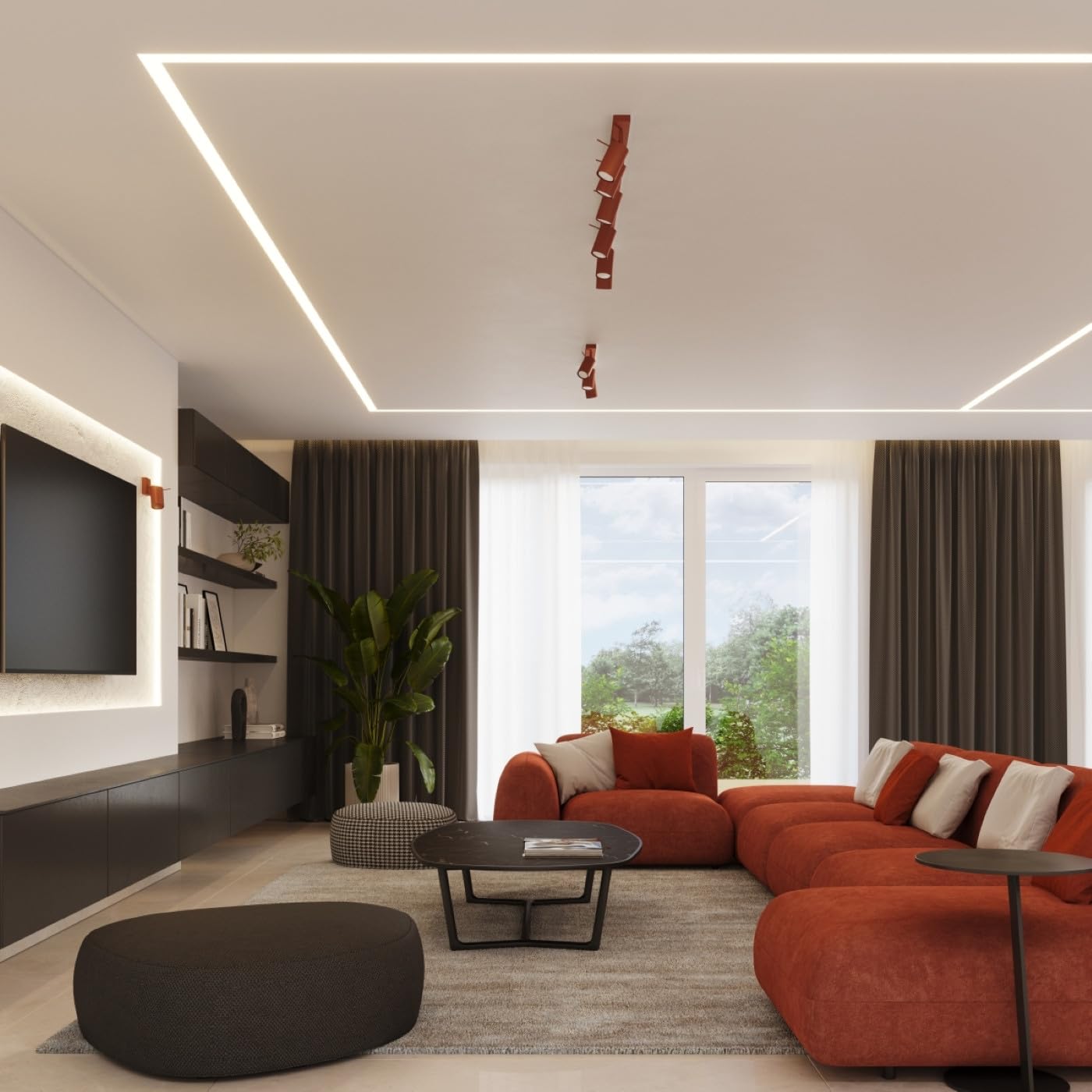 SOLLUX lighting Lampada Da Soffitto Orientabile Faretto Da Soffitto Di Acciaio 3 Paralumi 45 x 6 x 17 cm Ocra Rossa Ring