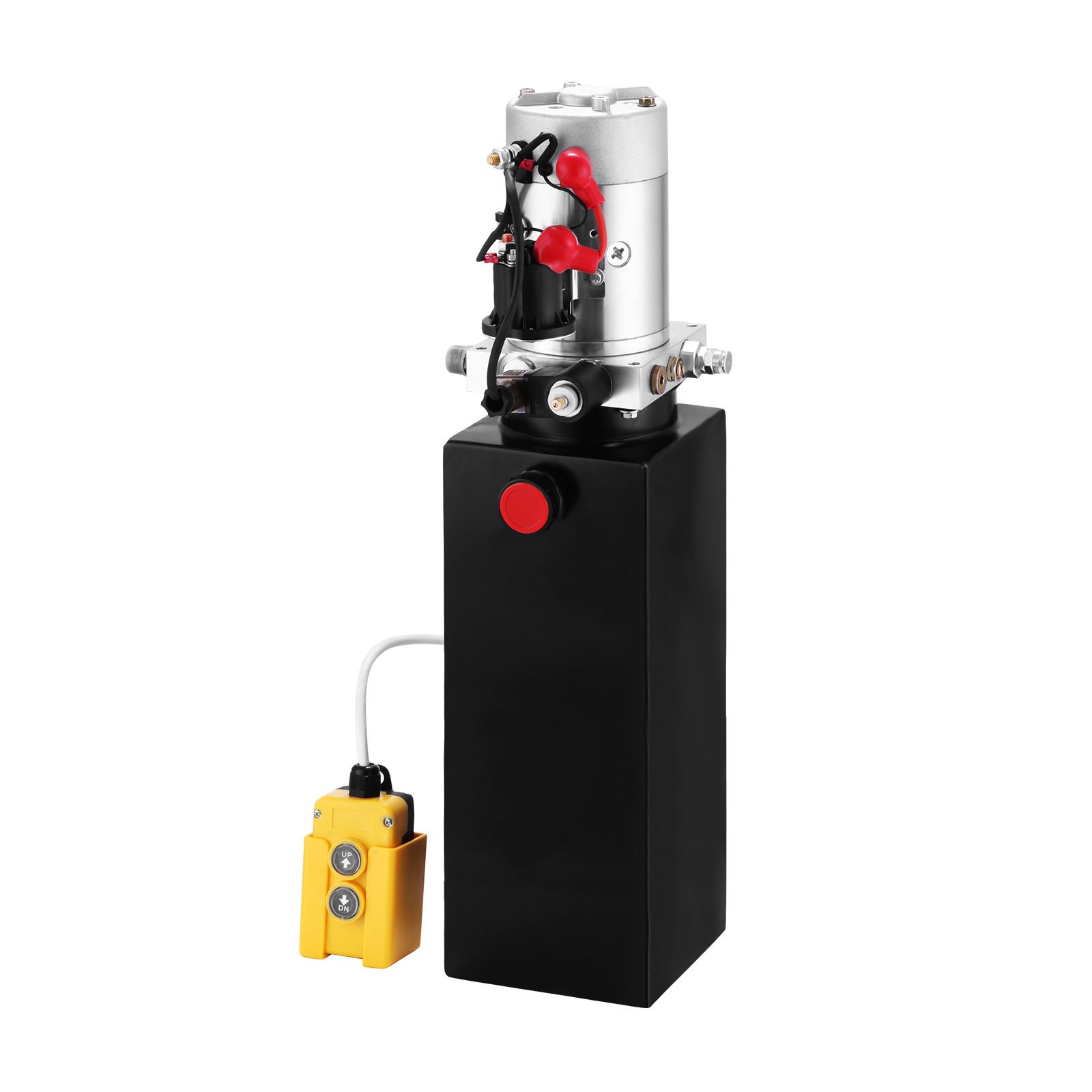 12V Bomba Hidráulica 1.6KW Bomba Hidráulica con Tanque de Combustible Metal Bomba Hidráulica de Acción Simple Hydraulic Pump para Elevación de Vagón Remolque Volquete (10L)