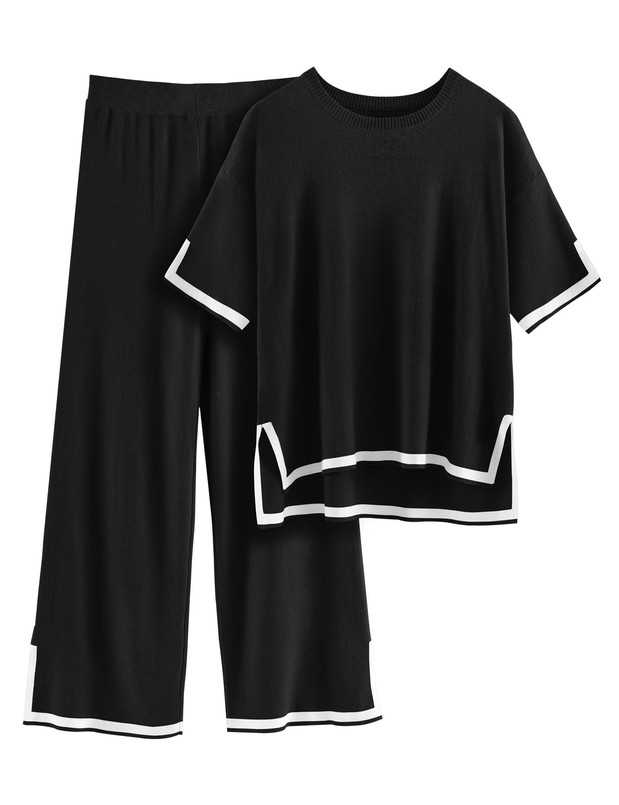 RITOSTA Conjunto Punto Mujer de Manga Corta Chandal Completo Conjunto Deportivo Chándal Vestir Dos Piezas Verano Otoño Suelto Conjunto Lana y Pantalones de Salón Conjuntos de Jersey