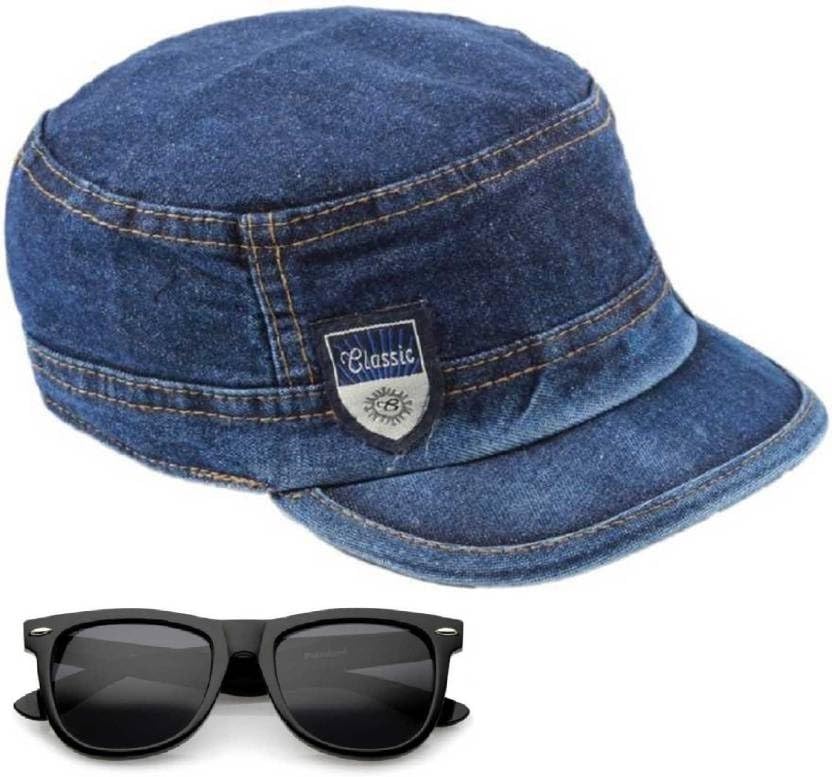 Giffemans Blue Stylish Cotton Baseball Caps for Men, Women, Kids, Summer All Season Sports, Cricket, Buckle India Cricket Cap/Hat Cap and Suglass Combo