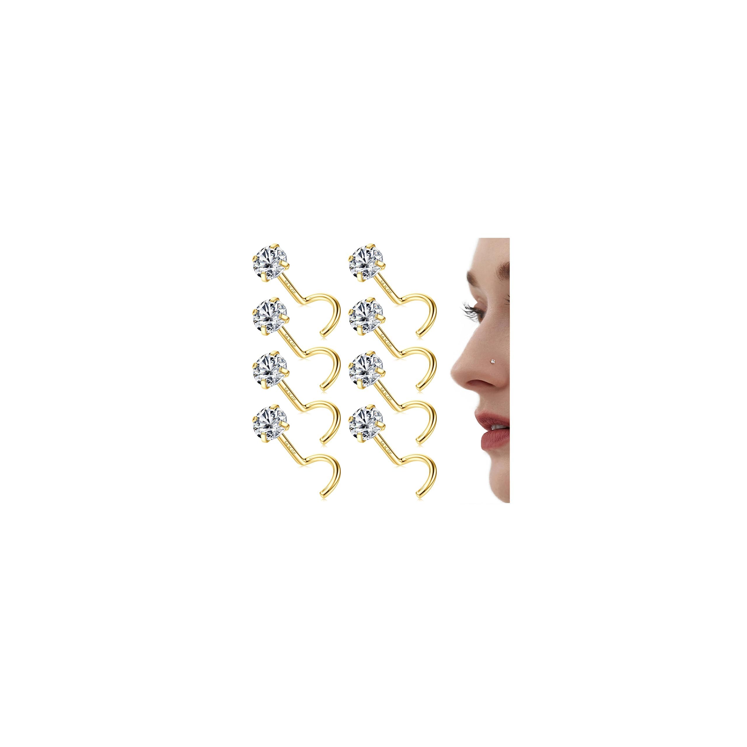 Chriscoco 20G Piercing Nariz Acero Quirurgico Piercing Nariz Oro Piercing Nariz Dorado Diamond CZ Tornillo en Forma de L Nariz Piercing para Mujer Hombre