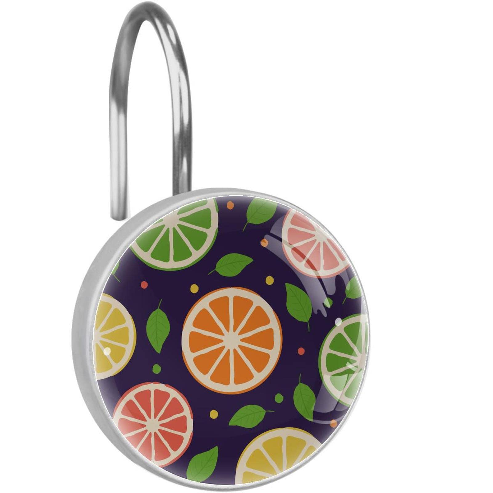 Crochets de rideau de douche floral citron antirouille pour salle de bain x12