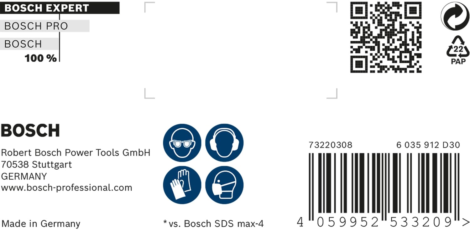 Bosch 1x Expert SDS max-8X Hammer Drill Bit (for Soft Stone, Hard Stone, Ø 26,00 mm, Professional Accessory Rotary Hammer Drill)