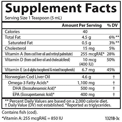 Miniatura 3 de Carlson Aceite de Hígado de Bacalao, Noruego, Natural, 1,100 mg Omega-3s, 8.5 fl oz