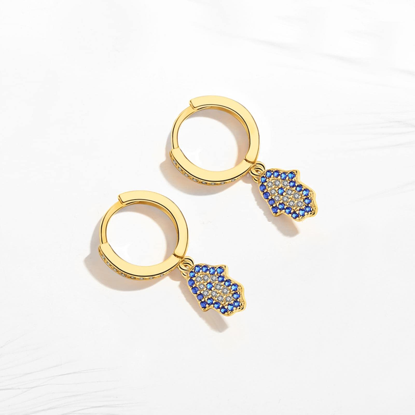 Pendientes Colgantes De Mano De Hamsa De Plata De Ley 925 para Mujer, Pendiente De La Suerte De Ojo Malvado Azul, Joyería Turca Cz, Regalo para Niña