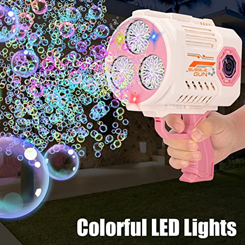 (No Dip)Automatic Bubble Machine Gun Toys With Large Bottles Bubble Solution, Bazooka Bubbles Outdoor Toys With Colorful Lights Suitable For 4-12 Boys And Girls For Adults Kids Birthday Wedding Party #TOP4