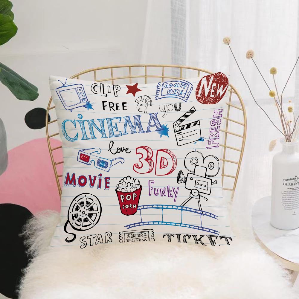 HYOSXW Cushion Cover,Throw Pillow Case Home Decorative for Living Room Bedroom Sofa Chair 16X16 Inch,Graffiti cinema 3d movie theme,Pillowcase 40X40cm