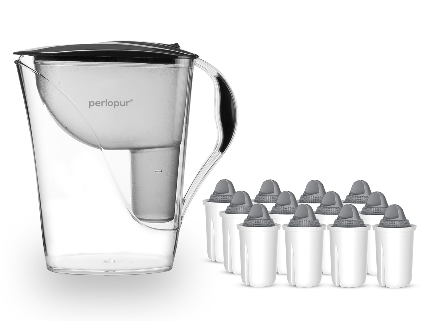 Wasserfilter Fashion (anthrazit) +12 Filterkartuschen Protect+ | 3,3 l ges., 1,6 l gefiltert, Einfüllverschluss, BPA-frei, für classic Kartuschen, für sehr hartes Wasser, starke Entkalkung