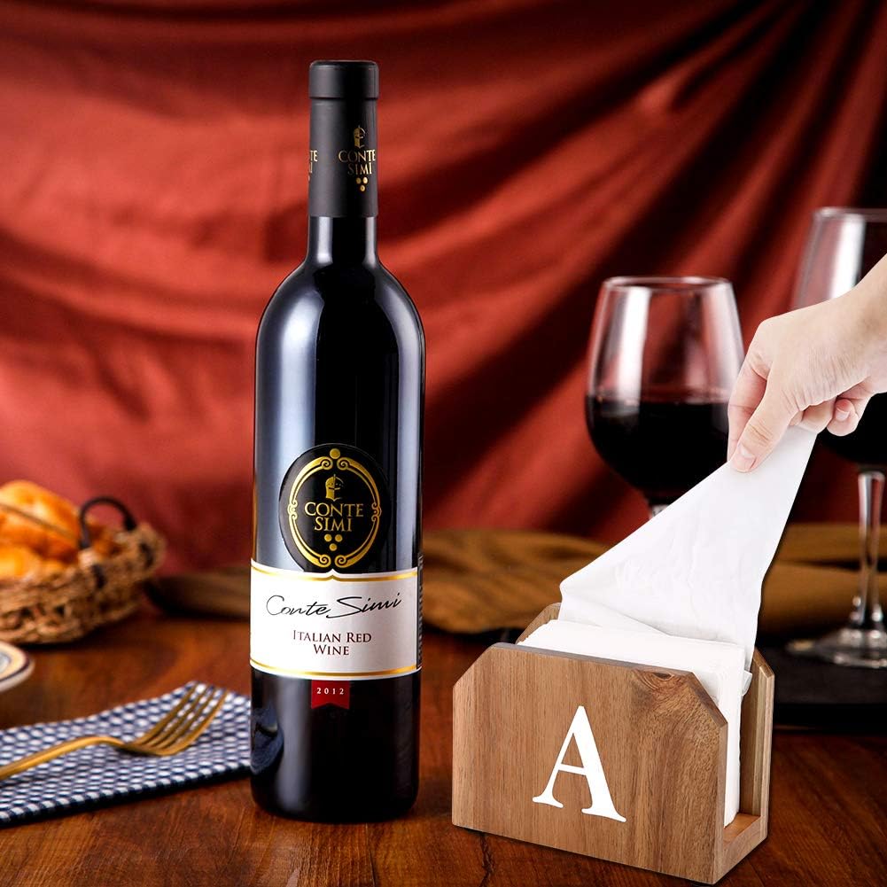 Frее Shірріng оƒƒеr Acacia Wood Napkin Holder Paper Napkin Holder for Kitchen Tables and Counter Tops Customizable with Name Personalized Gifts Vintage Modern Decoration (Monogram A)