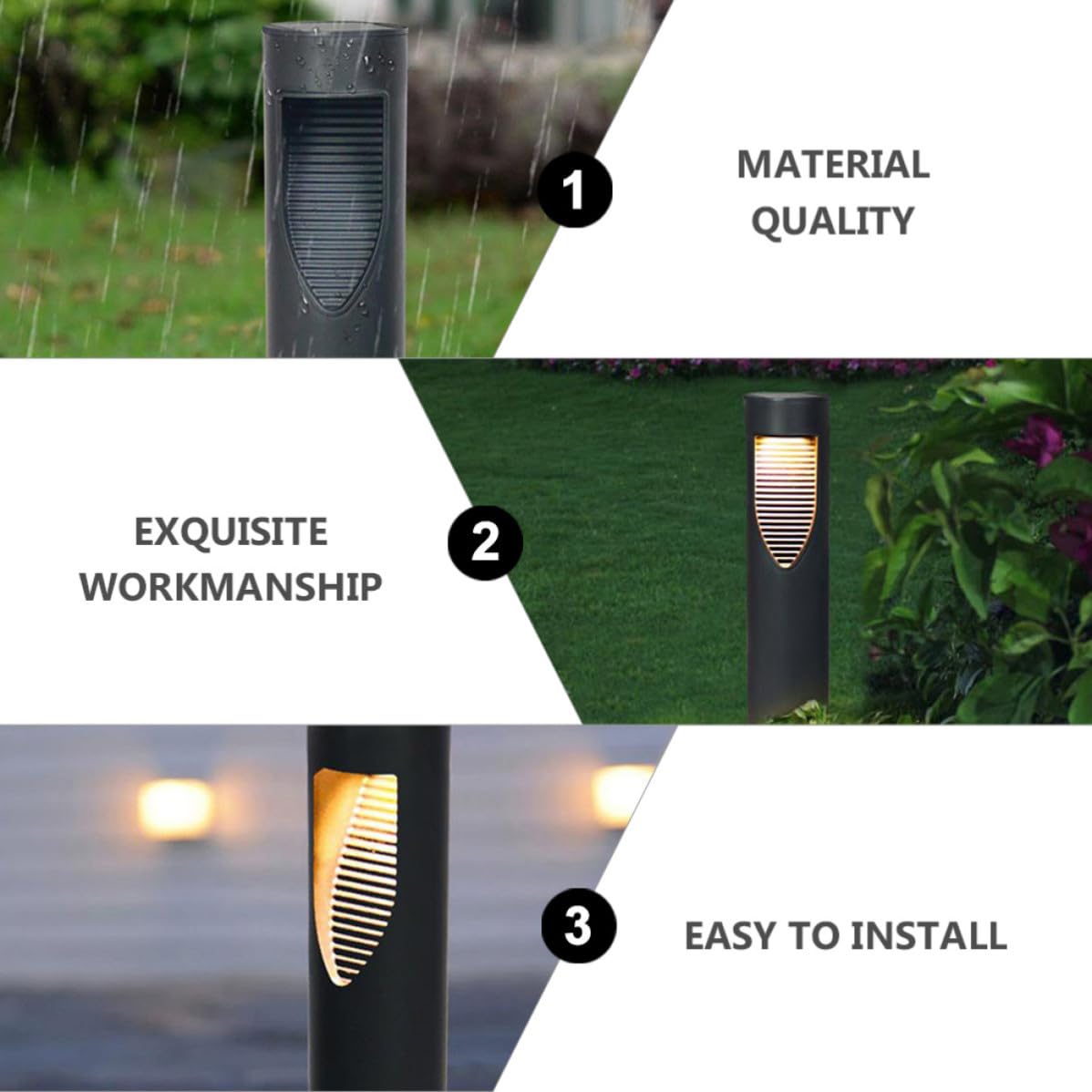 GALPADA Lámpara de Estaca LED Solar Luz Solar para Césped para Césped 2 Piezas Negro, Abs y Acero Inoxidable, Iluminación Automática, sin Cableado, para Patios y Parques