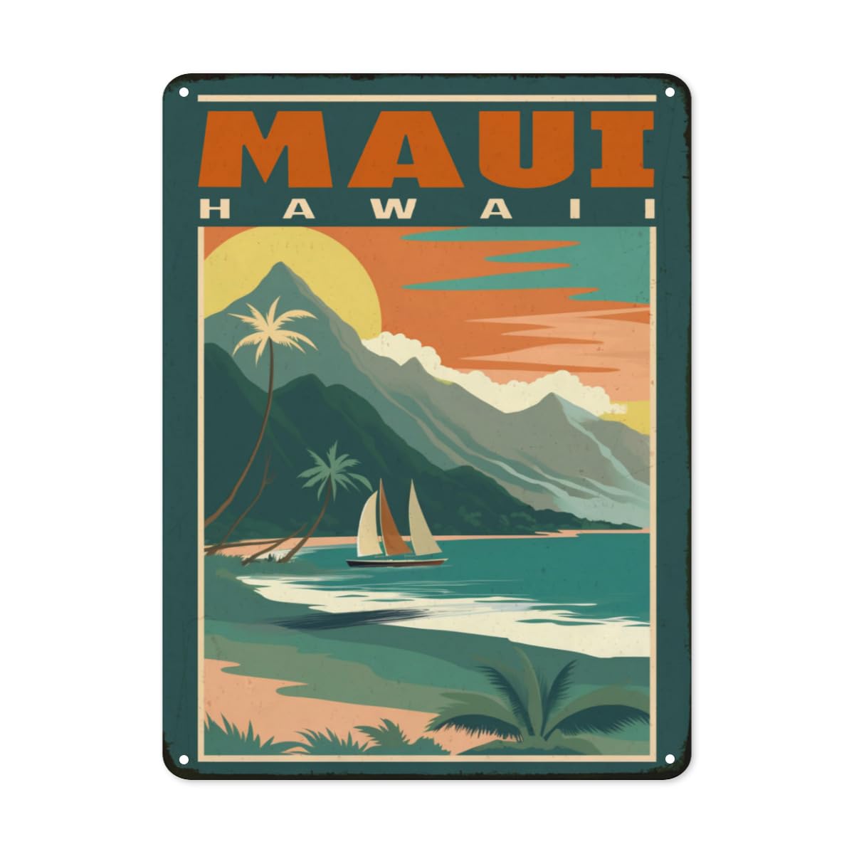 peiyeety Maui Hawaii_ Tin Sign Travel Scenery Poster Retro Wall Decor Bedroom Metal Signs for Home Vintage Wall Art Poster Kitchen Bar Office Decor 8x12inch