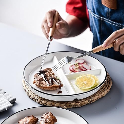 Miniatura 3 de Platos divididos de porcelana para niños, placas redondas de control de porciones para pérdida de peso para adultos, platos llanos con compartimento