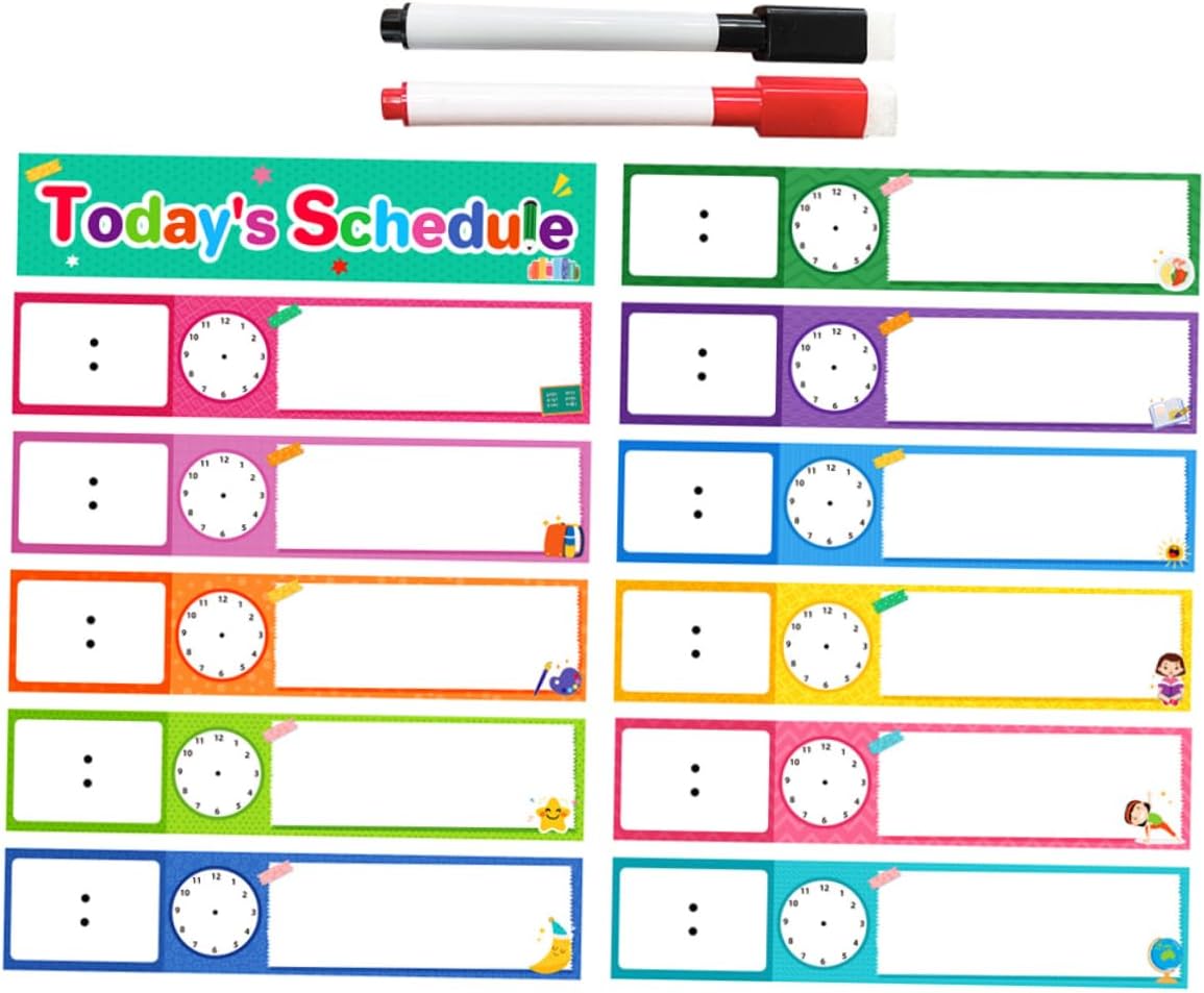 DOITOOL 12pcs Visual Schedule for Boy Girl Dry Erase Daily Routine Chart for Classroom and Home Use Engaging Planner with Illustrations and Markers Supports Learning and Management