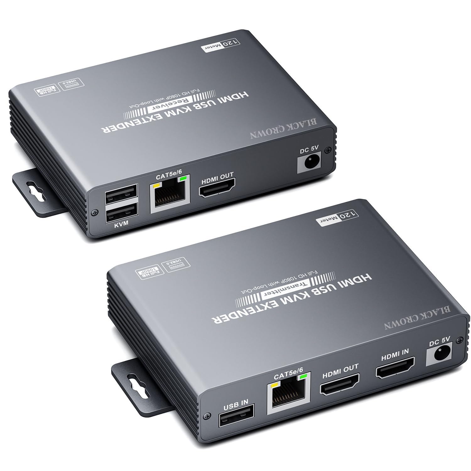 BLACK CROWN 4K 30Hz HDMI KVM USB Extender 120M with Zero Latency, 394ft HDMI Transmitter and Receiver Network Cable Over Cat5e/ 6, Audio & Video sync, Plug & Play with Loop out. (Space Grey)-image-41