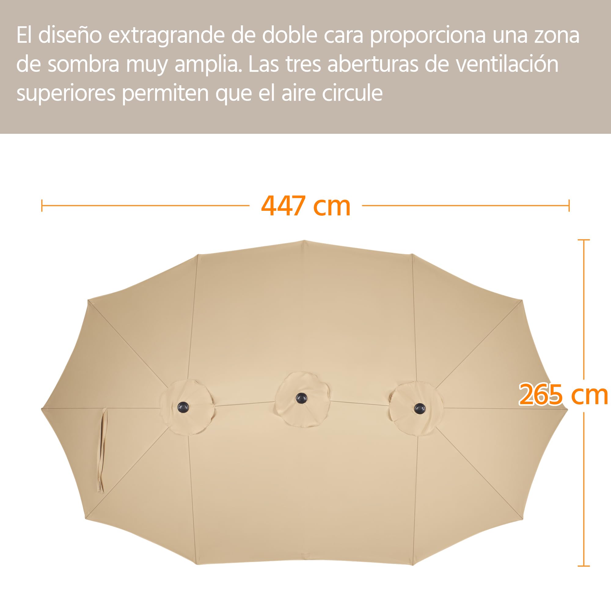 Yaheetech Sombrilla de Jardín con Base 12 Varillas Extragrande 447x265cm | Dodecagonal Grande,Protección UV,Mástil de 4,8 cm, Incluye Base y Bolsas de Arena,Ideal para Terraza/Patio/Piscina/Fiestas