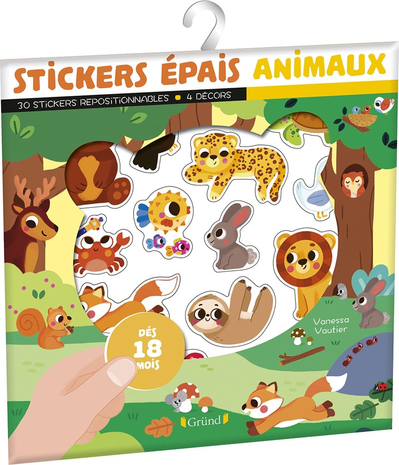 Stickers épais : Animaux – Pochette de 30 autocollants épais et repositionnables avec 4 décors...