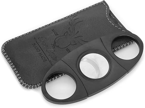 Miniatura 4 de Guillotina de acero inoxidable con bolsa de cuero, doble hoja para un corte perfecto y preciso (ciervo negro)