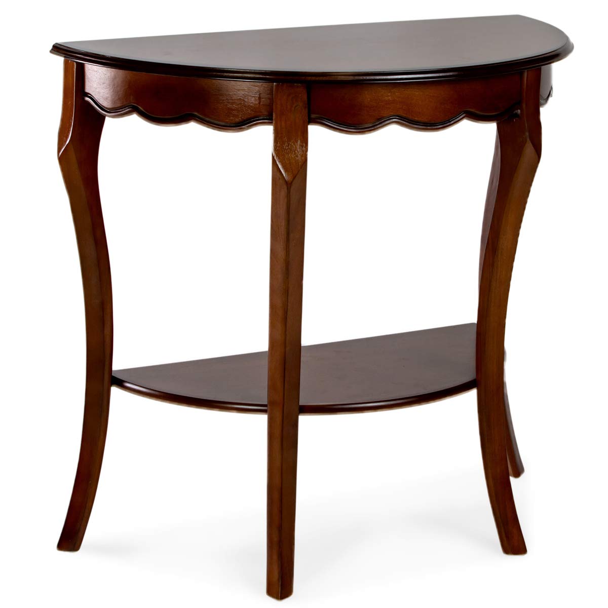 All Things CedarWood Half Moon Accent Console Table with Lower Storage Shelf, Cherry