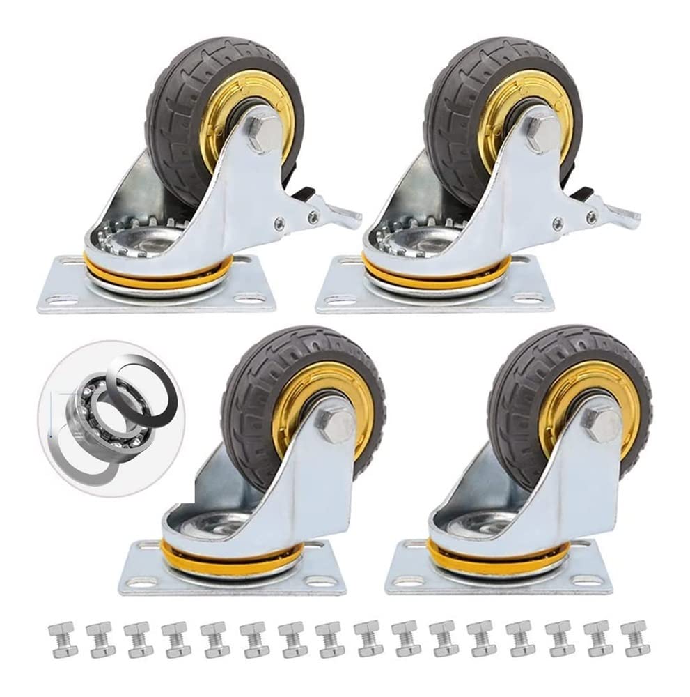 GBRJUYF Heavy-Duty Lockable Swivel Castor Wheels - Set of 4 Rubber Office Casters with Brake, 400 Kg Load Capacity for Furniture, Workbench & Industrial Use