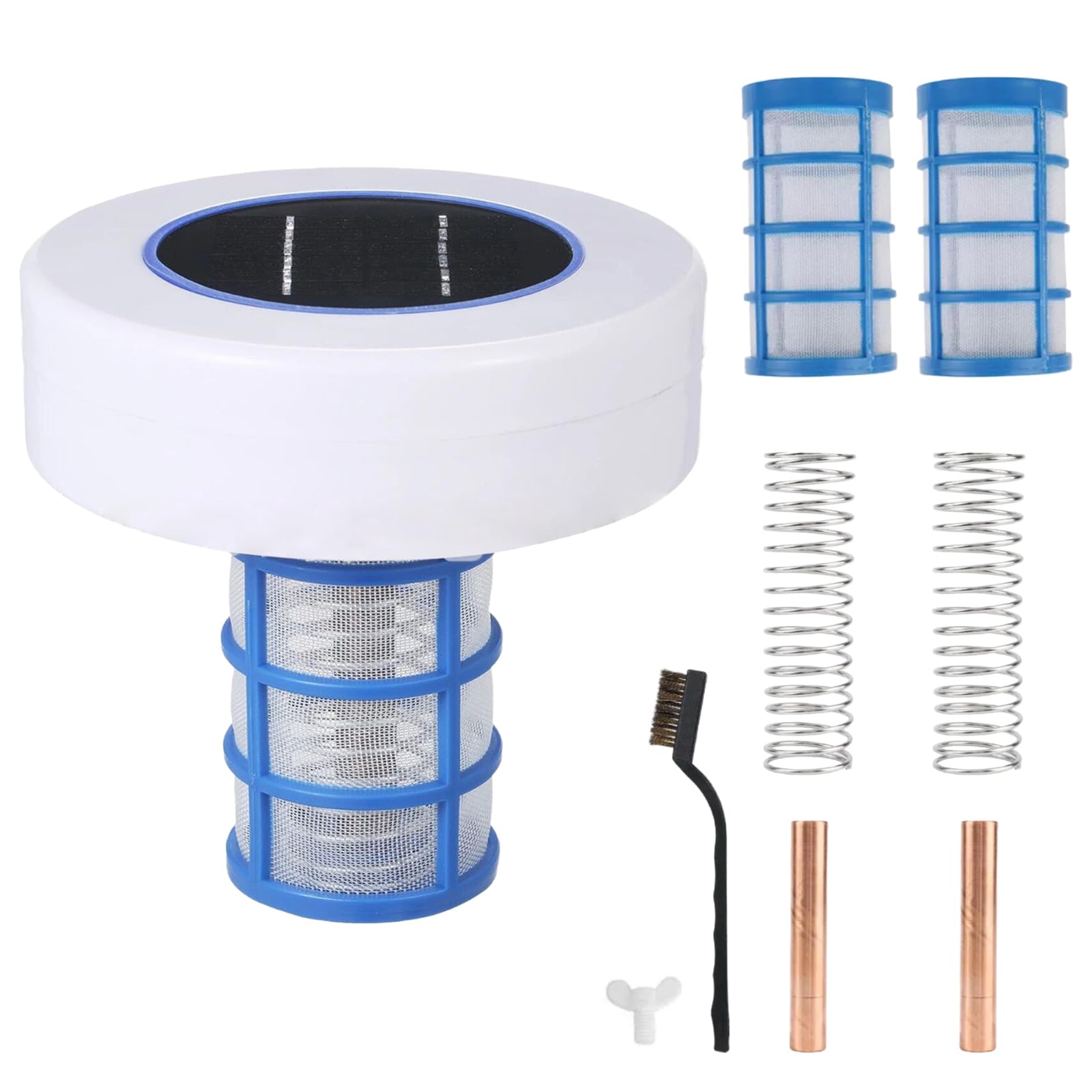 BOOZXCV Solar Pool Ionizer with Replacement Accessories, Floating Solar Pool Cleaner, Up to 85,000 L/, Reusable for Inground & Above Ground Pools (Standard)