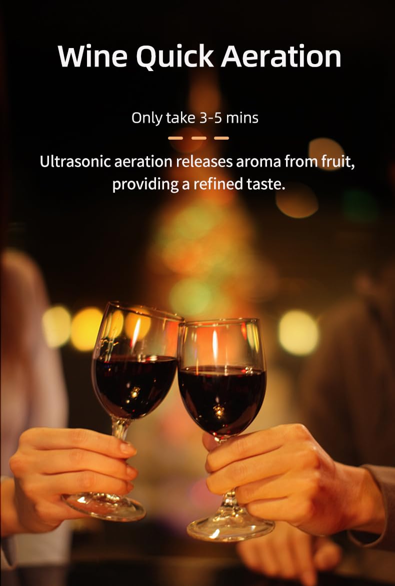 Aérateur de vin électrique - Décanteur à ultrasons pour vin rouge, blanc, champagne et spiritueux - Aération rapide en quelques minutes pour les amateurs de vin