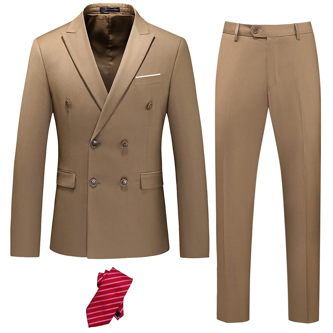 YNDMen's Slim Fit 3 Piece Suit with Stretch Fabric, One Button Solid Blazer Vest Pants with Tie