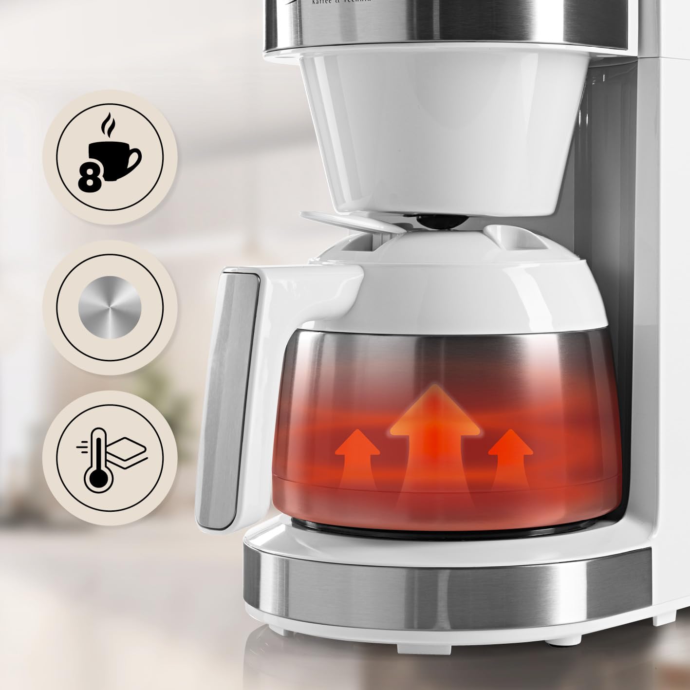Barista Machine à café blanche avec écran tactile digital 800W + broyeur intégré et carafe isotherme | Cafetière filtre avec moulin à café et verseuse thermique