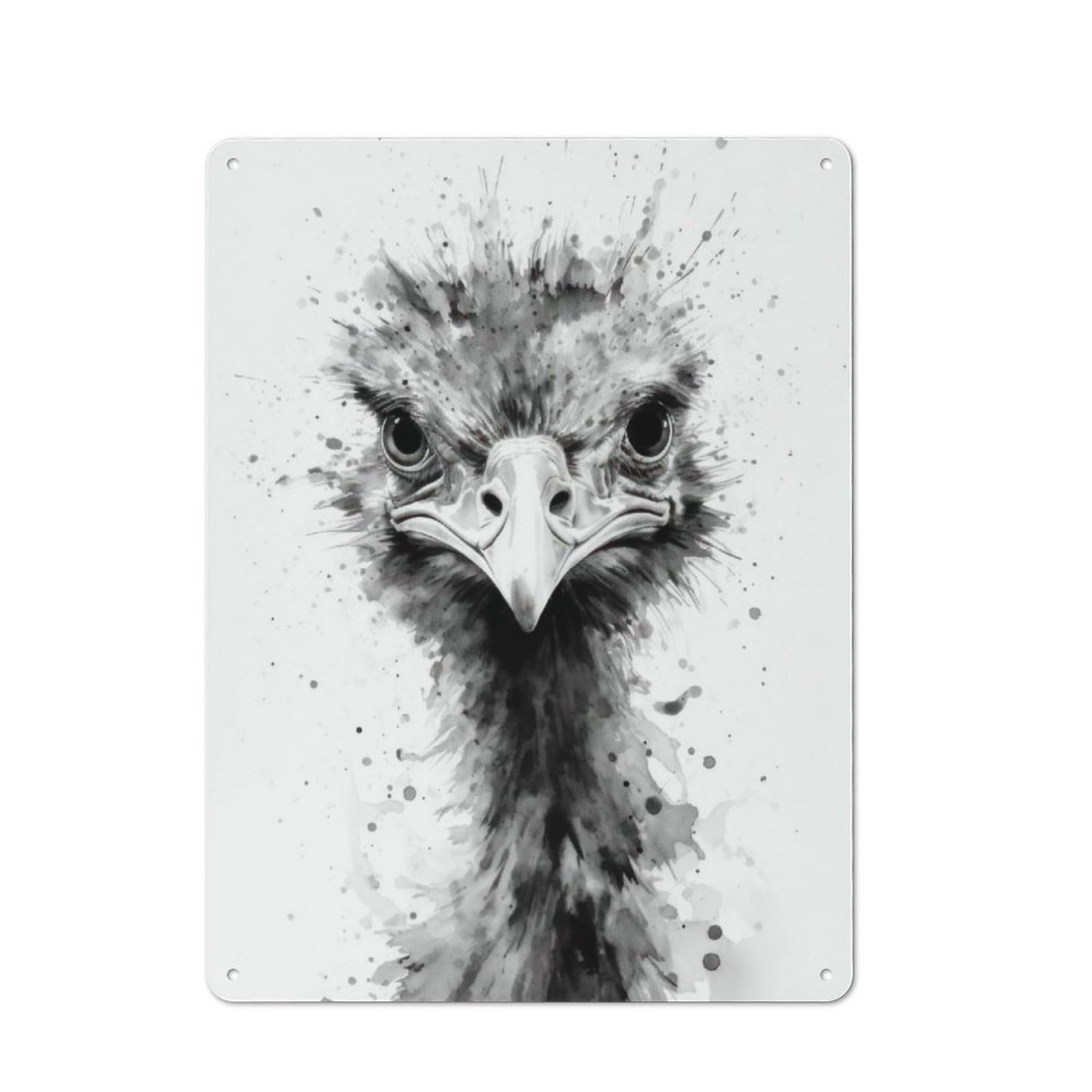 Ostrich Beauty Watercolor Metal Wall Sign 40x30cm, Modern Retro Loft Wall Plaque for Flat, Bar, Studio Or Gallery Wall