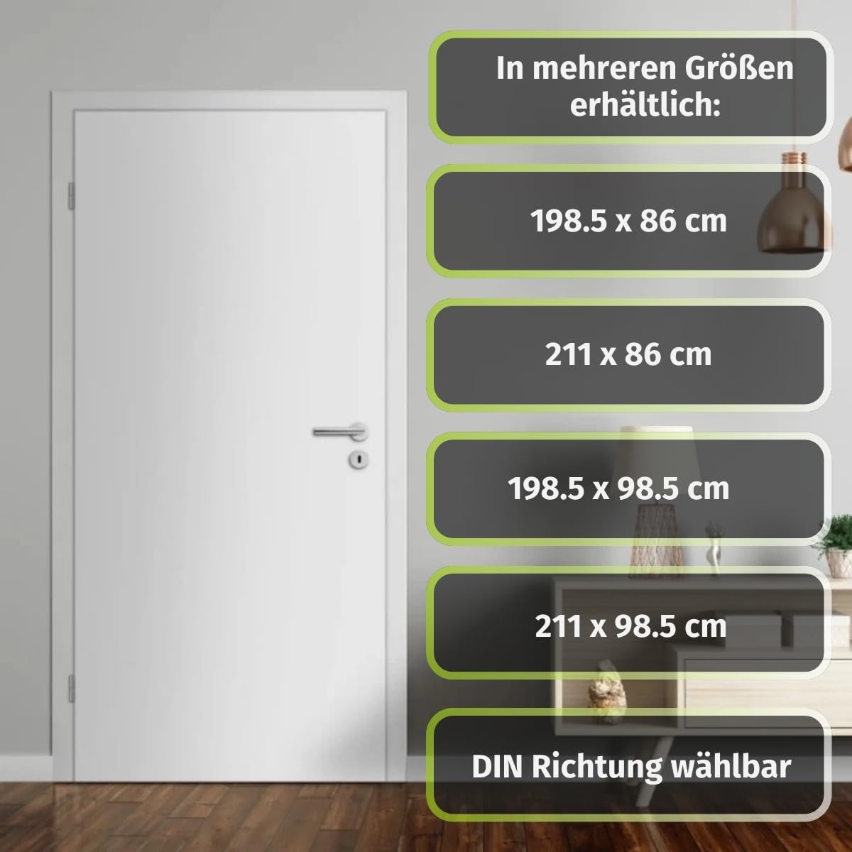 HORI Wohnungseingangstür mit Schallschutz Weiß RAL9016 glatt - DIN A4 links/rechts - massive Vollspan-Mittellage - Designkante & Profilzylinderschloss - ohne Rahmenteile -860 x 2110 x 40MM