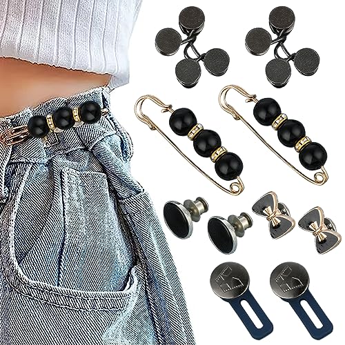 Cobee Pant Waist Tightener, 10 Sets Waist Buckle Clips No Sewing Jean Button Pins Tighten Buttons for Jeans Pants Waist 5 Styles(Black)