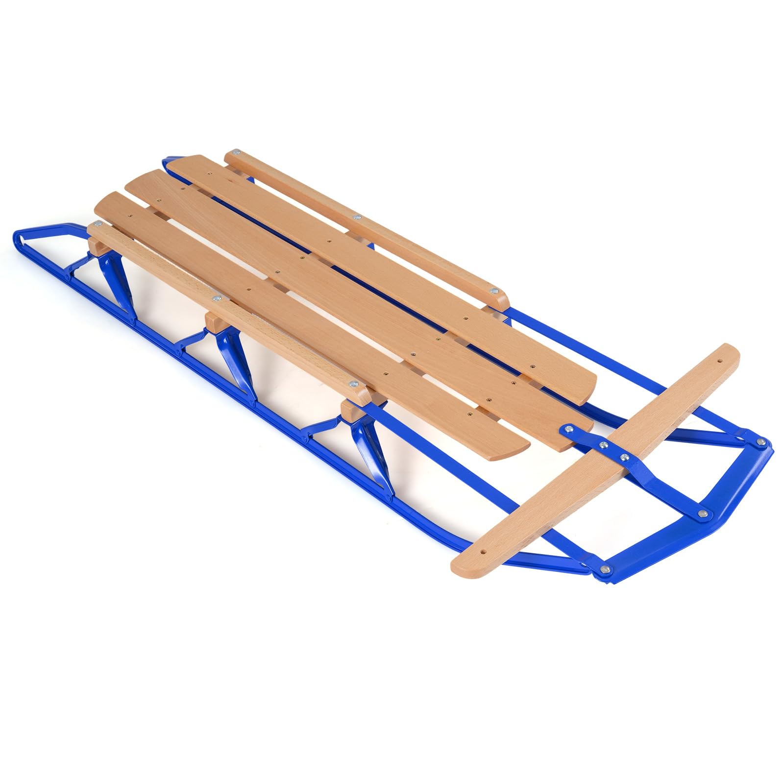 COSTWAY Luge avec Corde de Traction et Poignée, Traîneau Portable avec Direction Rail Métallique Coulissant Dossier à Double Lattes, Adaptées aux Enfants Adolescents