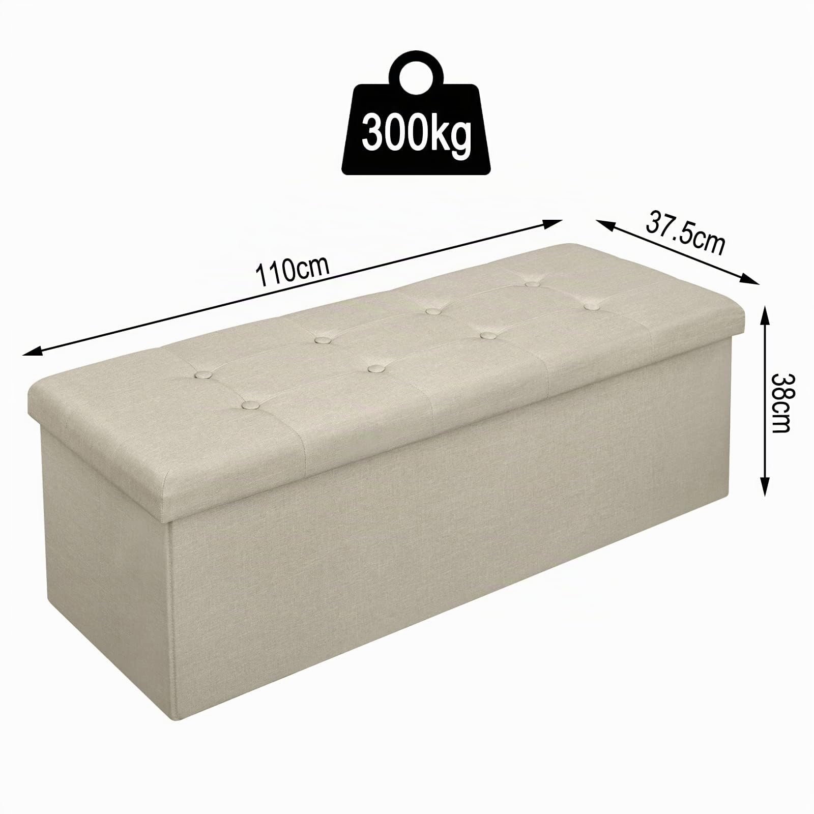 WOLTU Taburete con Espacio de Almacenamiento Caja de Tapa extraíble, Resto de Lino tapizado, 110x37,5x38 CM, Beige,