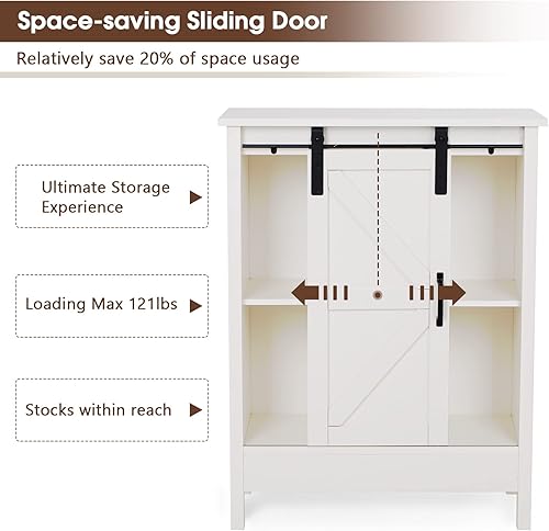 Miniatura 4 de MAISON ARTS Armario de almacenamiento de piso de baño con puerta corrediza de granero, armarios de buffet y aparadores, gabinete de almacenamiento