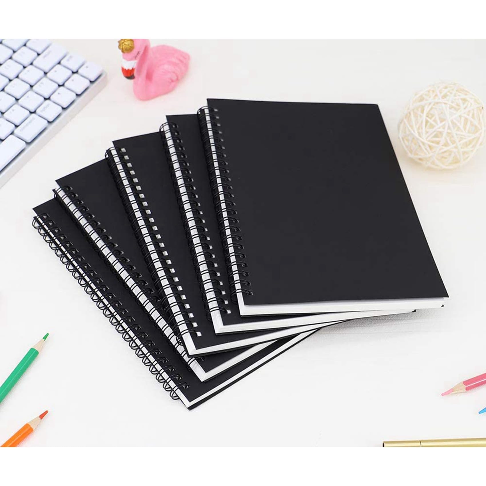 15PZ A5 Quaderno un Spirale Nero Quaderno per Schizzi Vuoto Quaderno Regole Confezione di Carta Bianca Spessa 50 Fogli 100 Pagine Sfoderate
