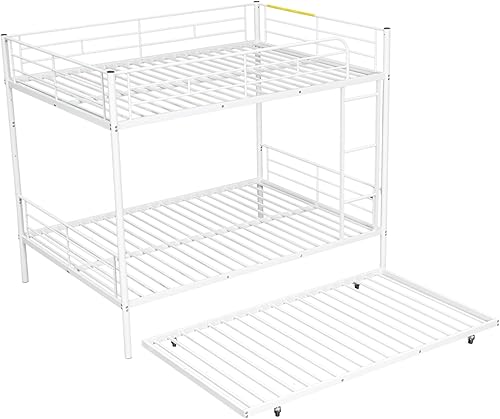 Miniatura 12 de Harper & Bright Designs Litera de metal completo sobre tamaño matrimonial para adultos, marco de cama de metal resistente con escalera y correas de