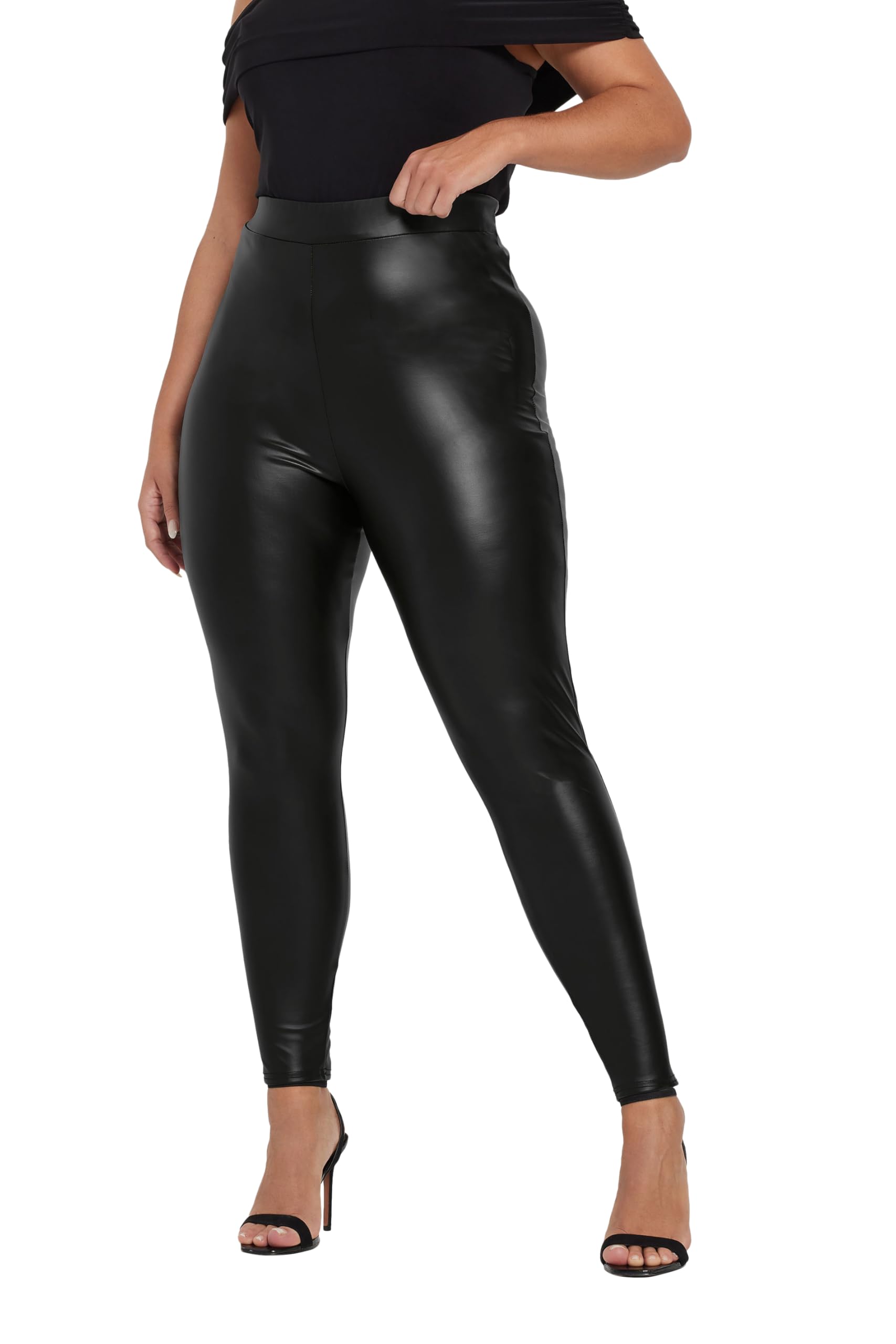 Yours Women's Black Coated Look Leggings In | : Size 20