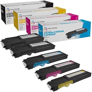 LD Products Compatible Toner Replacement for Dell C3760 C3765 BCMY 5-Pack