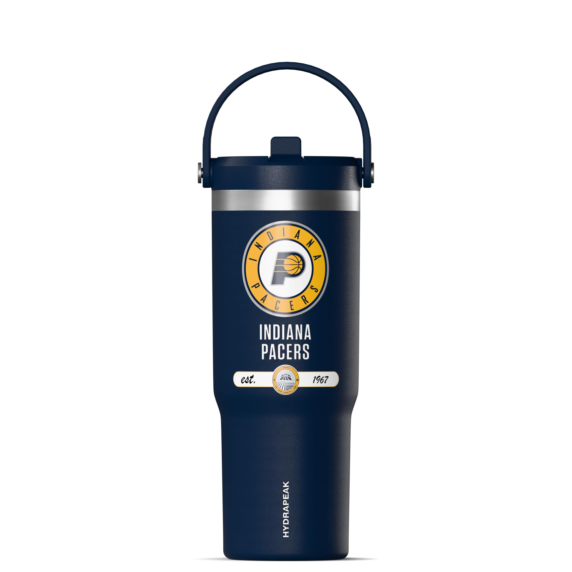 Hydrapeak x NBA Officially Licensed Indiana Pacers 32 oz Nomad Tumbler with Handle and Straw Lid, Leakproof Stainless Steel Water Bottle