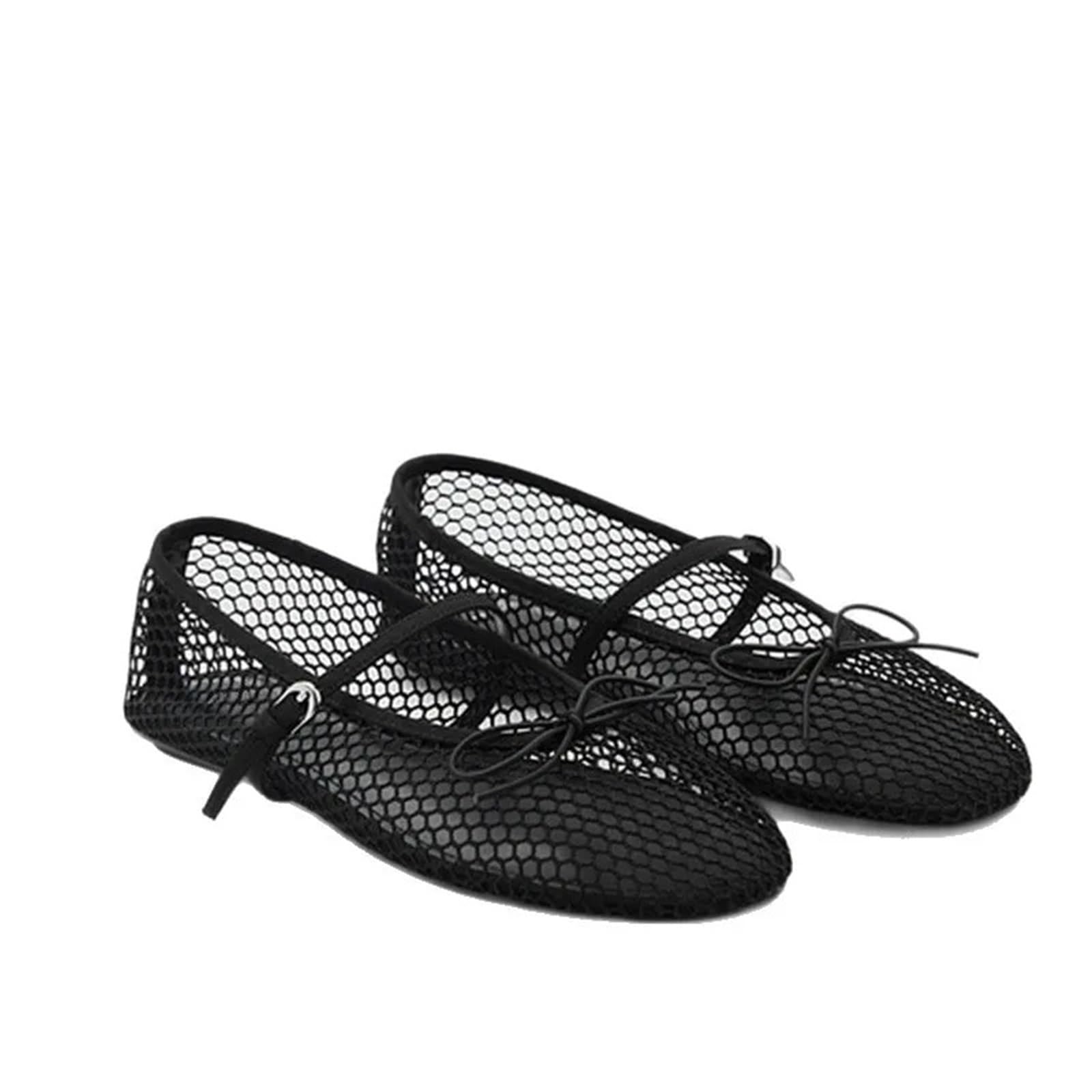 Runde Zehen Mesh Schuhe Frauen Aushöhlen Sommer Fischnetz Ballerinas Schnalle Riemen Elegante Weiche Atmungsaktive Für Damen