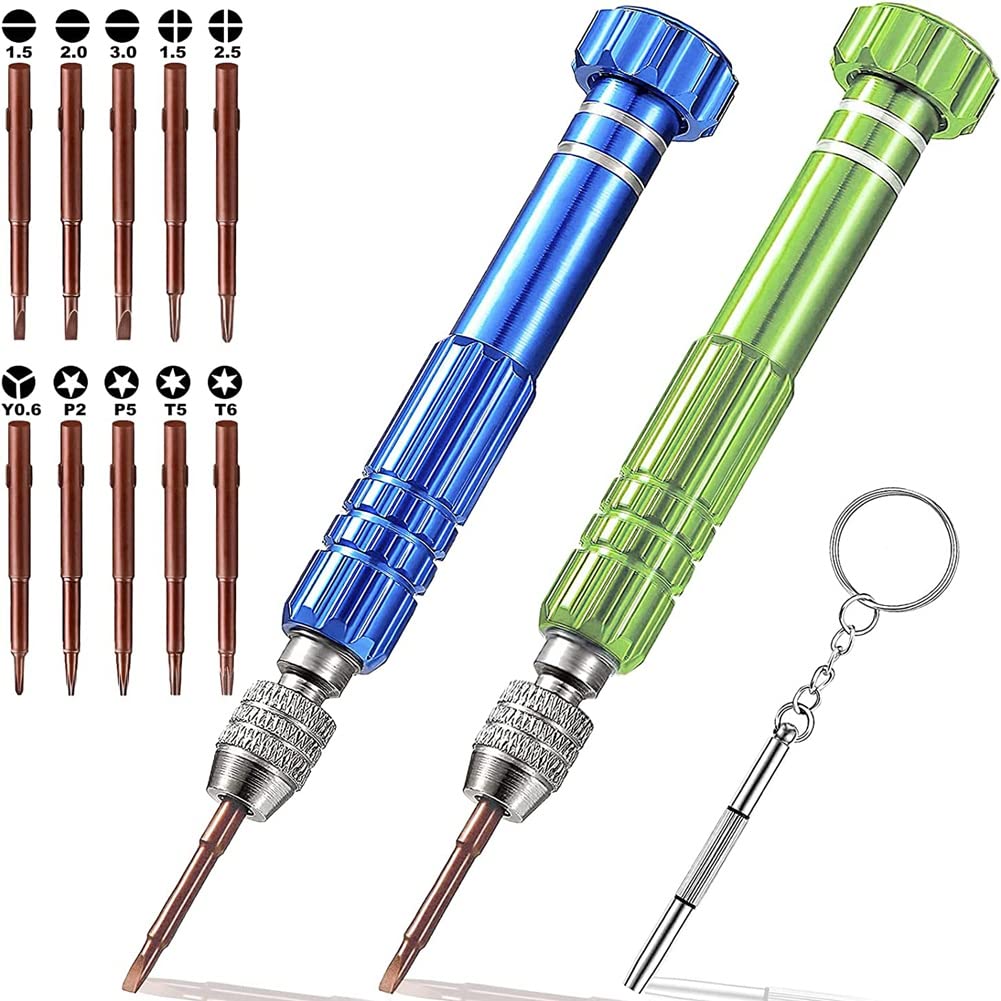 Beelooom Green & Blue Glasses Screwdriver With 10 Magnetic Screwdriver Tips, For Watch Phone Laptop Jewelry Electronic
