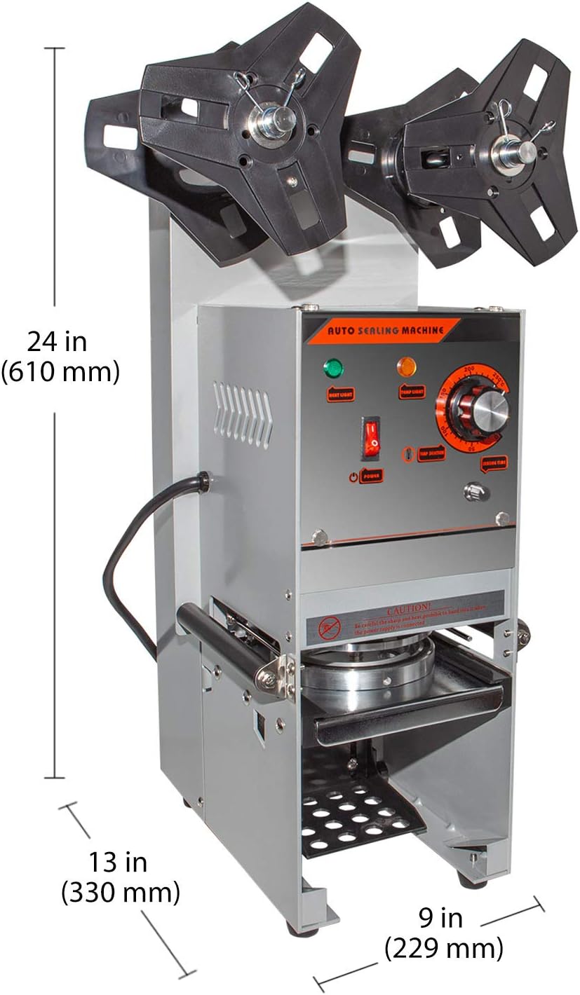 Boba Cup Sealing Machine Commercial | Electric Manual Cup Sealer | 300-500 cups/h | Cups 3.7” (95 mm) diameter/ 6.7” (170 mm) max height | 110V (Semi-Automatic)