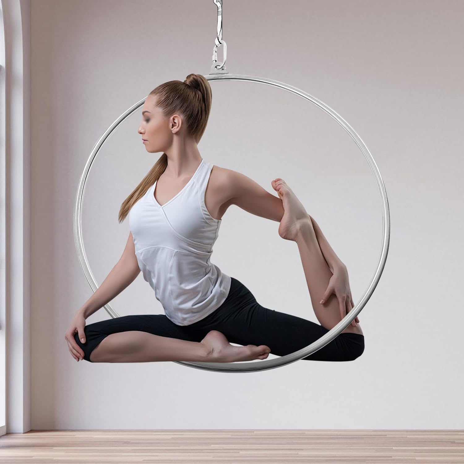 85cm Aerial Lyra Hoop Gymnastic Equipment Single Point Yoga Ring Dancing Circus, Silver