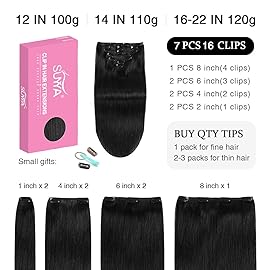 SUYYA Clip in Hair Extensions Real Human Hair, 16 inch 120g Jet Black Clip in Hair Extensions Human Hair Straight Human Hair Clip ins Double Weft(16 inches 1 Jet black)