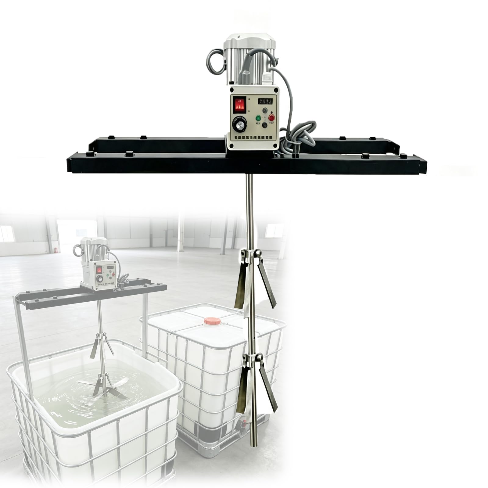 Mezcladora Eléctrica para Contenedores IBC, Agitador Industrial con Velocidad Ajustable De 200 A 3000 RPM, Impulsor Doble Plegable De Acero Inoxidable De 250 Mm, Bastidor Telescópico De 75 A 120