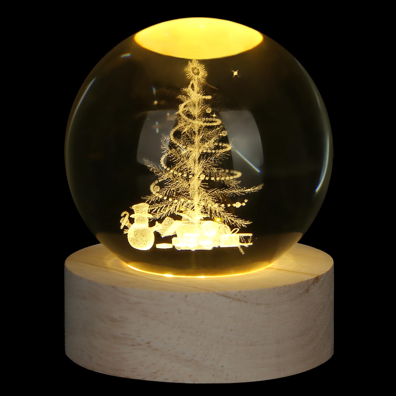 XIANNVXI 3D Christmas Tree Crystal Ball Light Lamp Paperweight Christmas Ornament for The Home Xmas Tree Ornament Light Up Indoor Home Christmas Decoration for Bedroom Shelve