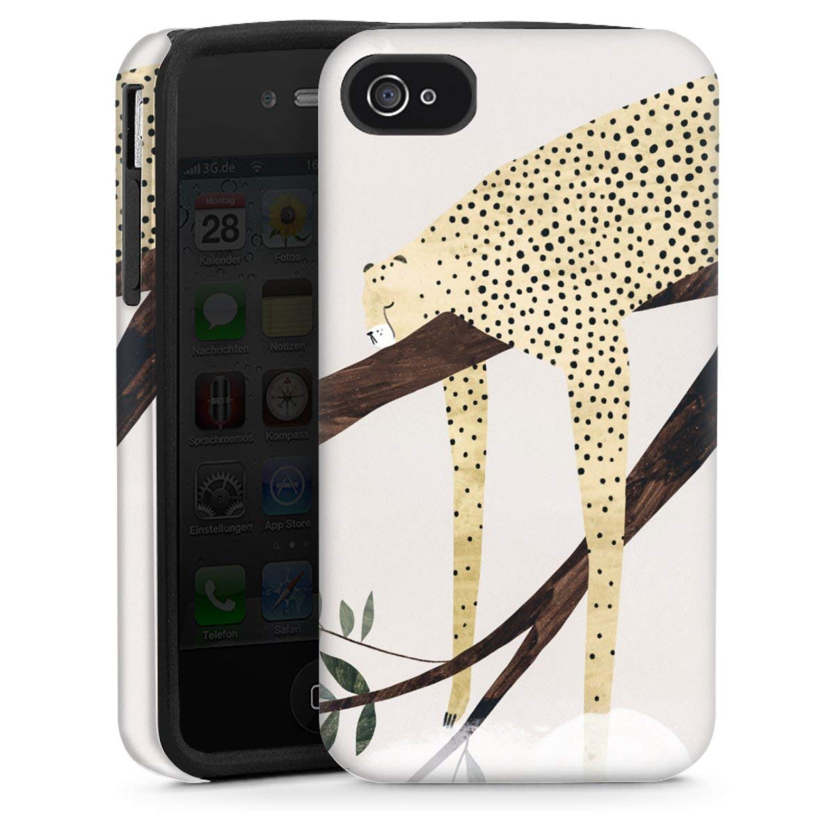 DeinDesign Coque Compatible avec Apple iPhone 4 Coque renforcée Coque Antichoc Léopard Jungle Art